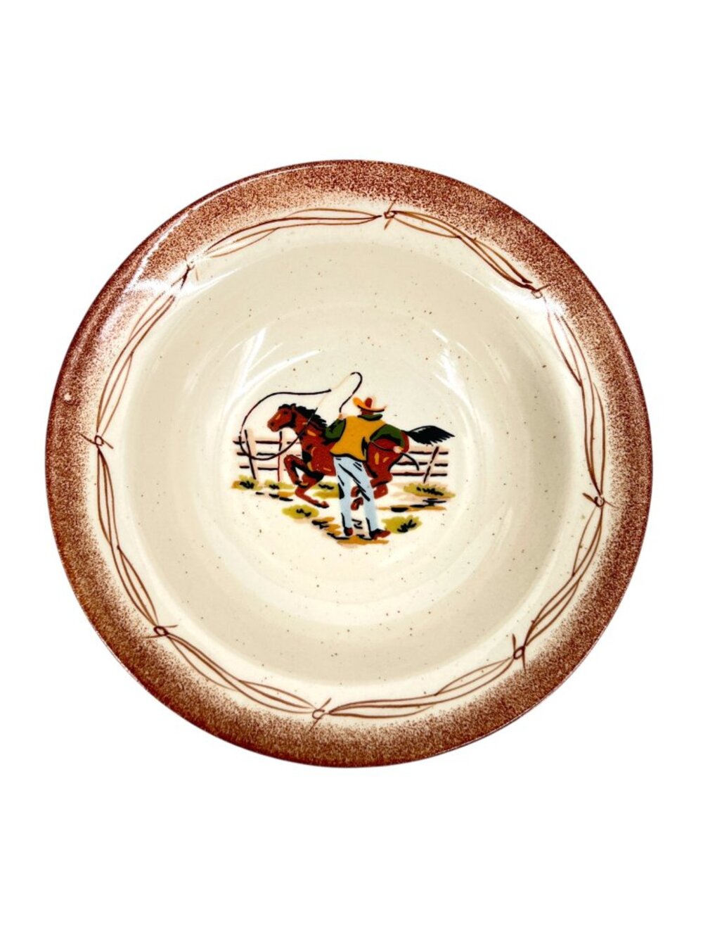 Paris & BeeBee Cowboy Vegetable Serving Bowl Stoneware Western Scene 2004